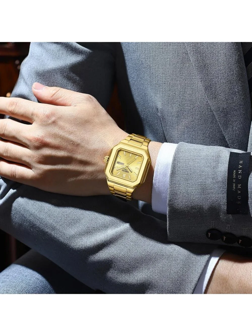 Men's Gold Square Analog Quartz Stainless Steel  Waterproof Classic Wrist Watch